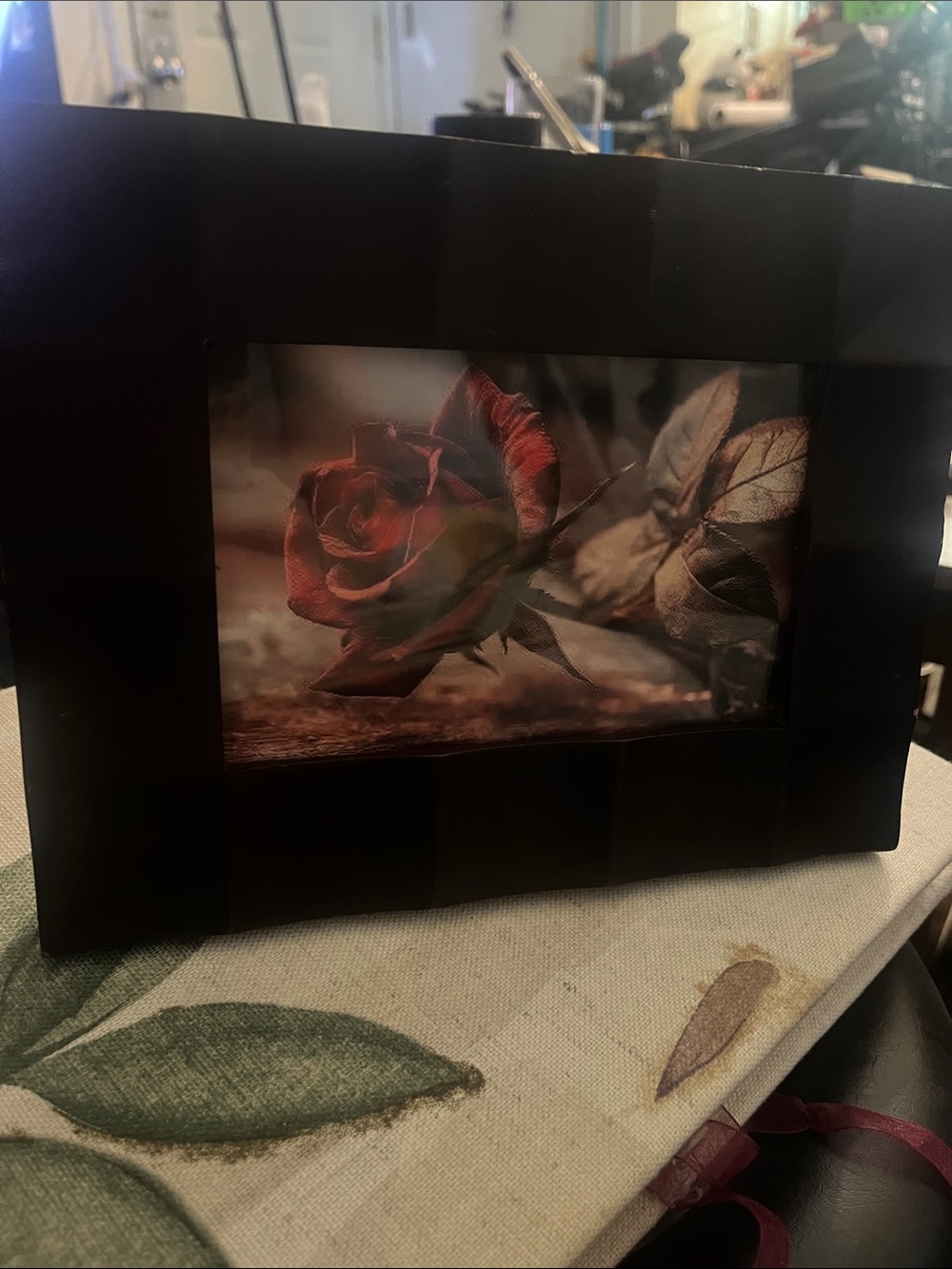 Brown Frame with captivating Red rose still close up print 4 x 6 149